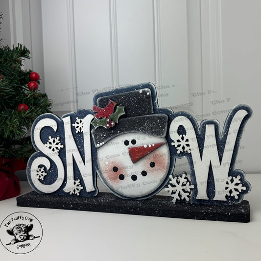 Snow Letters with Snowman Head Shelf Sitter Blue