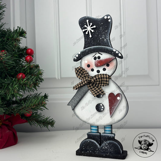 Primitive Standing Laser Cut Snowman Smaller Shelf Sitter