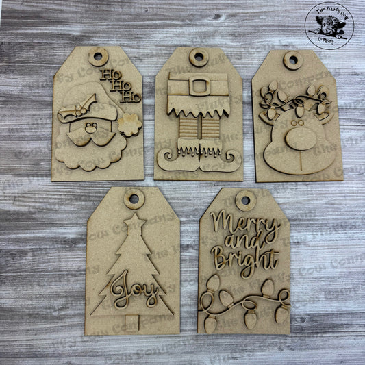 Wood Blank Christmas Tag Ornaments Set of 5 - Craft Project