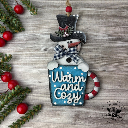 Warm and Cozy Snowman in a Mug Christmas Tree Ornament