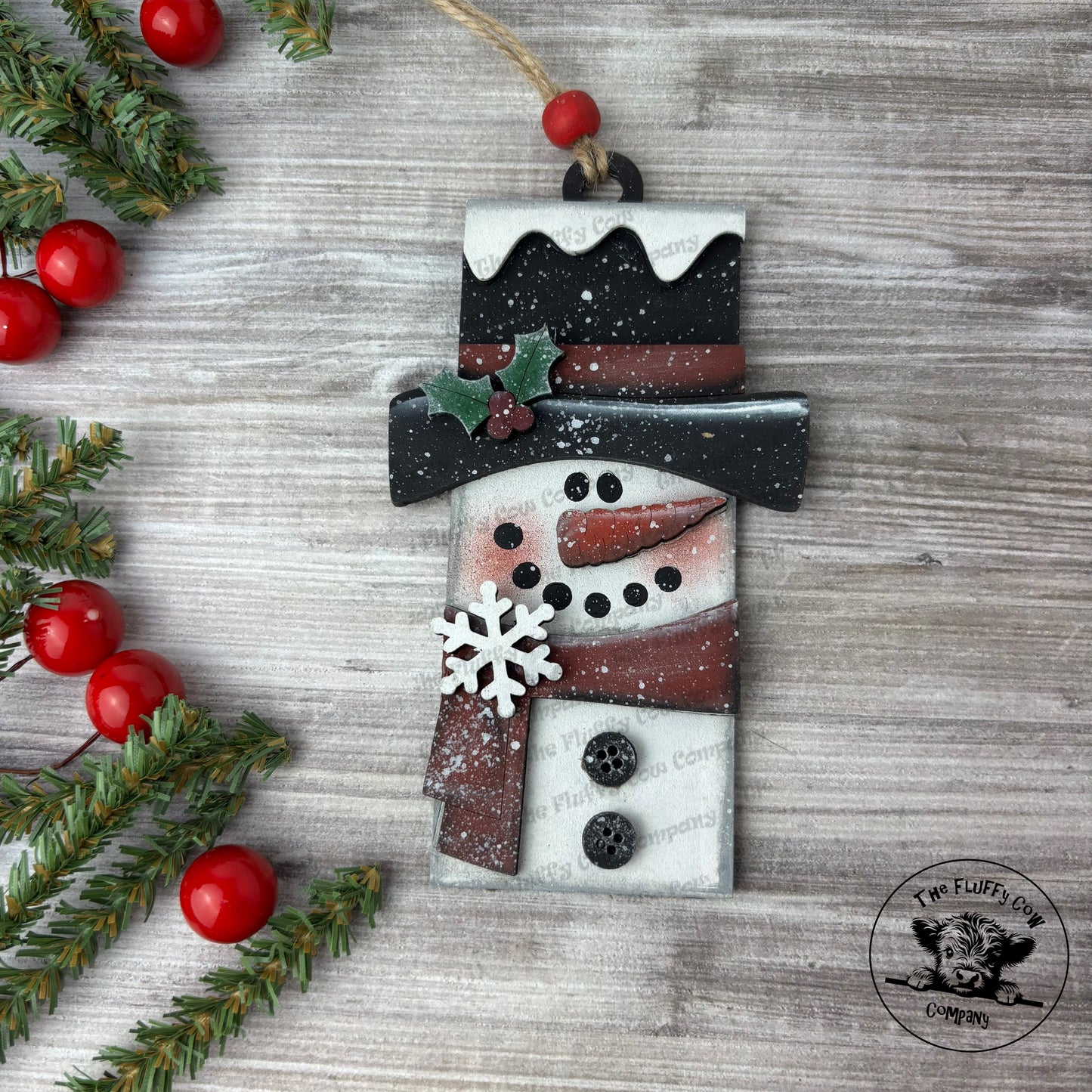 Snowman Christmas Tree Ornaments Holly & Snowflake