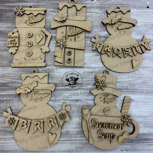 Snowmen Pack - Wood Blank Christmas Ornaments Set of 5 - Craft Project