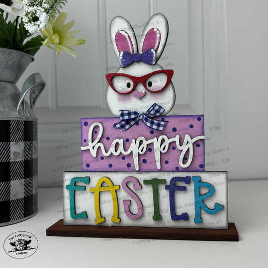 Happy Easter Shelf Sitter with Bunny & Glasses