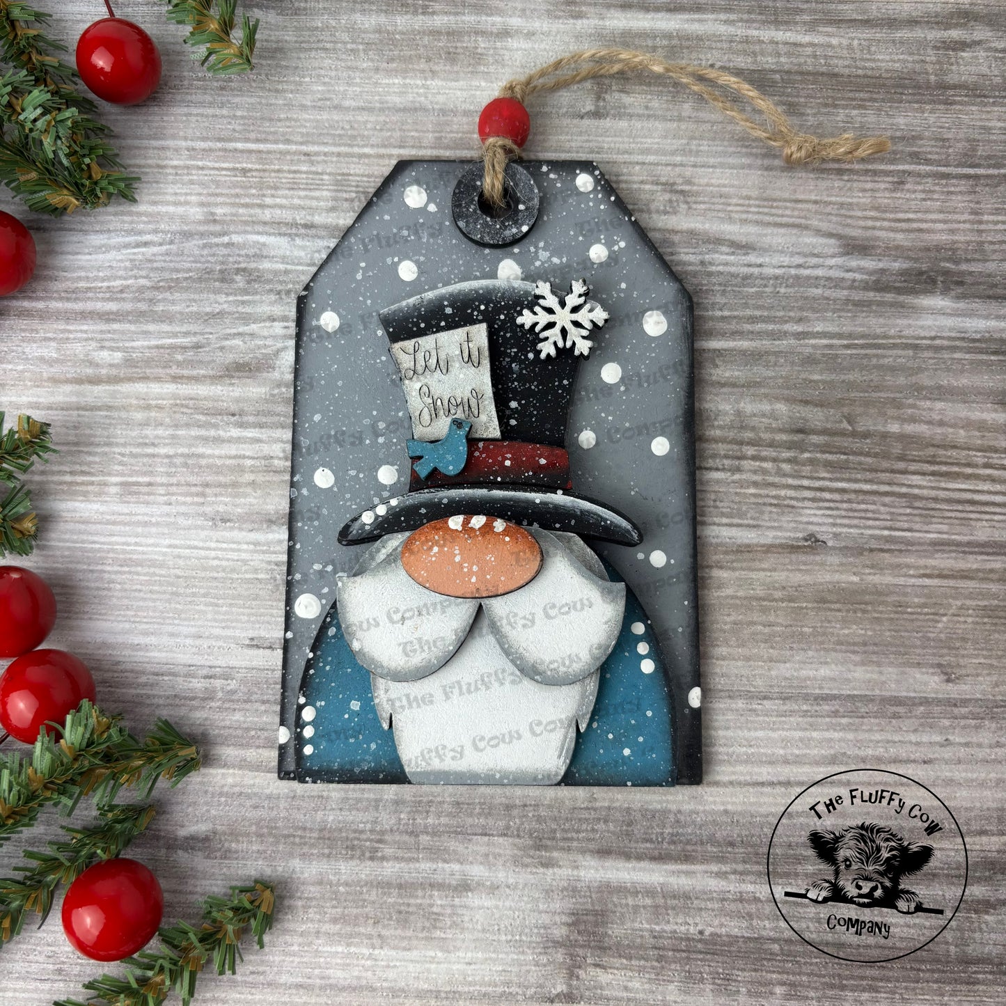 Let it Snow Gnome with Top Hat Tag Christmas Ornament