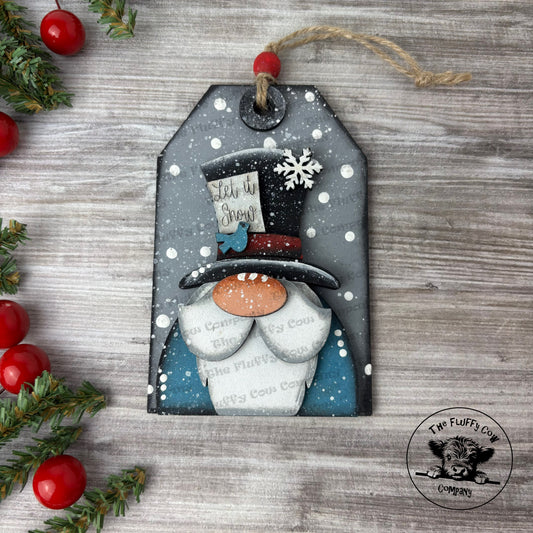 Let it Snow Gnome with Top Hat Tag Christmas Ornament