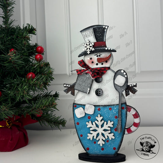 Snowman In Cup Shelf Sitter Laser Cut