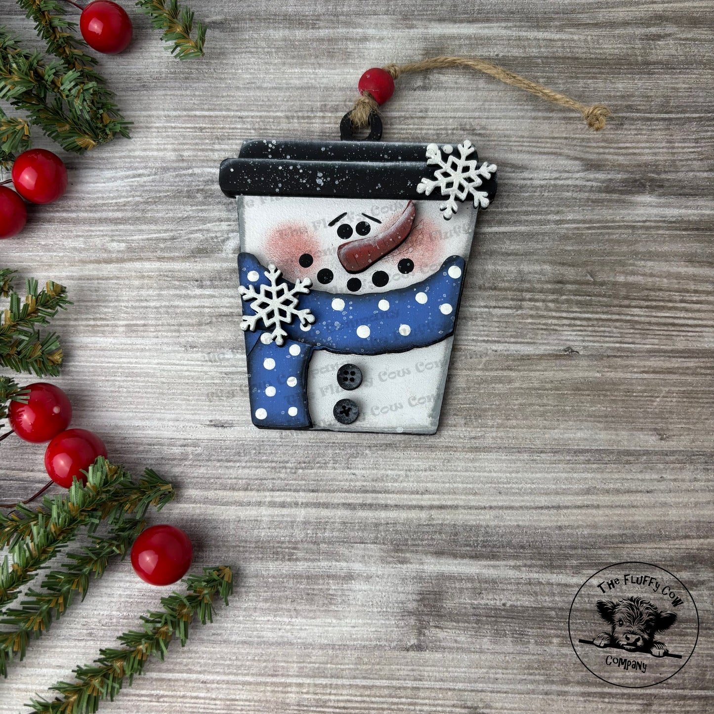 Snowman Coffee Cup Christmas Tree Ornament