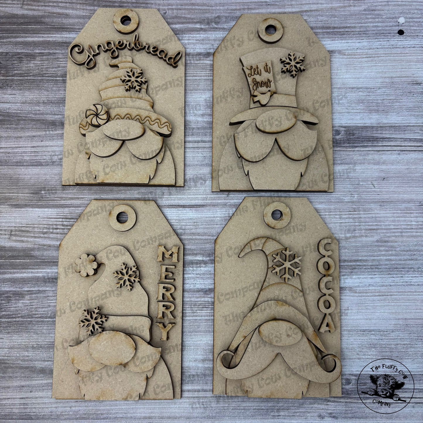 Gnome Tag Wood Blank Christmas Ornaments Set of 4 - Craft Project
