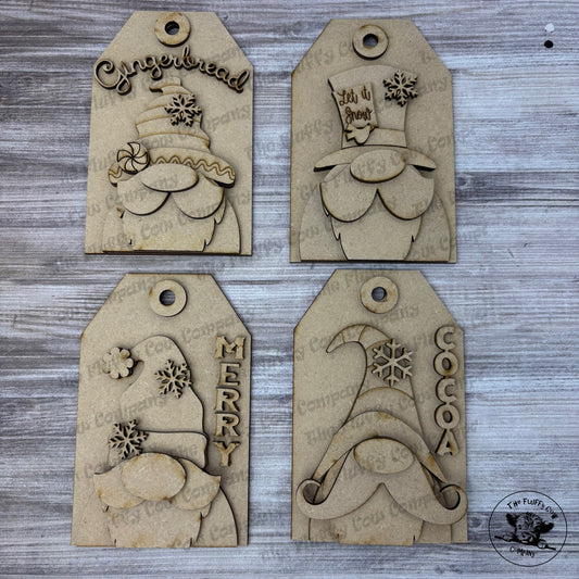 Gnome Tag Wood Blank Christmas Ornaments Set of 4 - Craft Project
