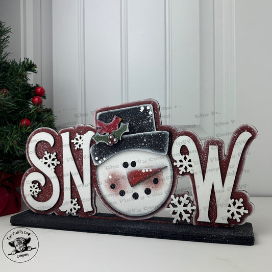 Snow Letters with Snowman Head Shelf Sitter Red