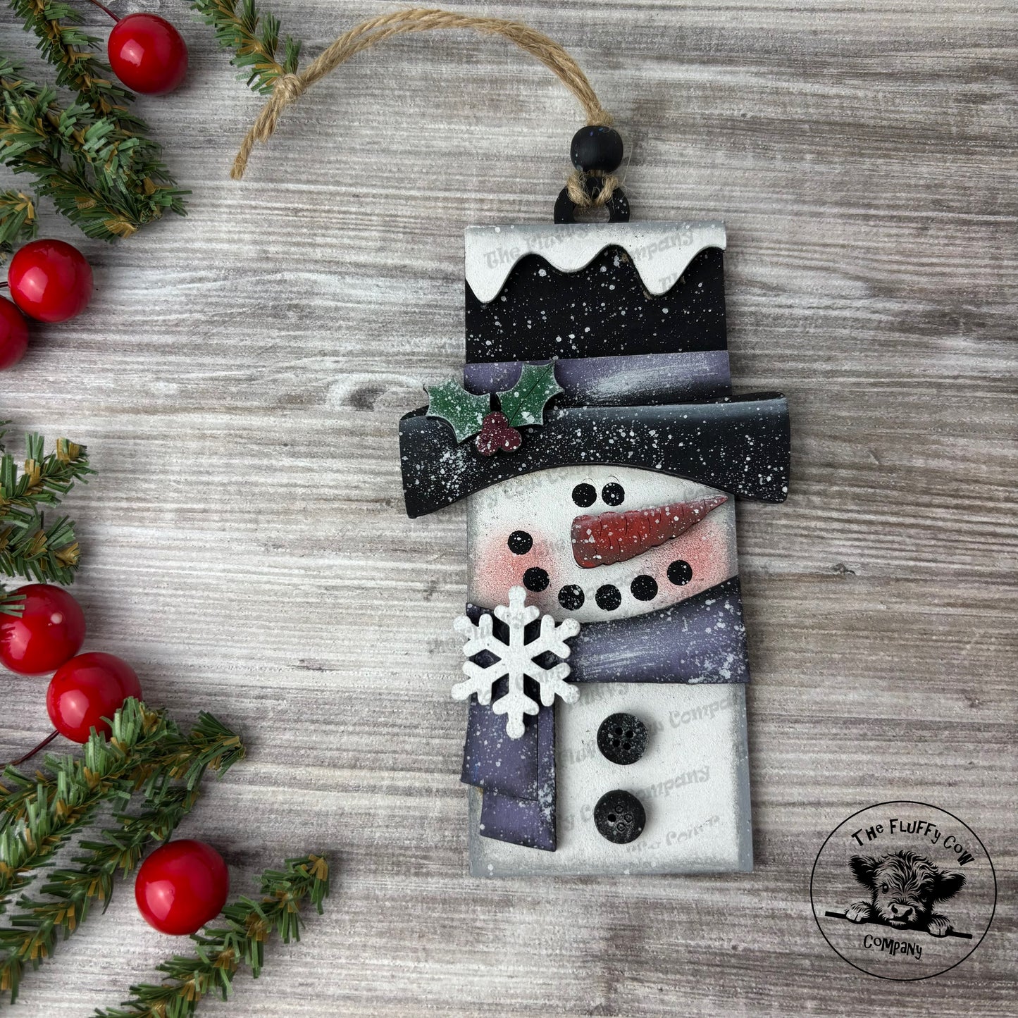 Snowman Christmas Tree Ornaments Holly & Snowflake