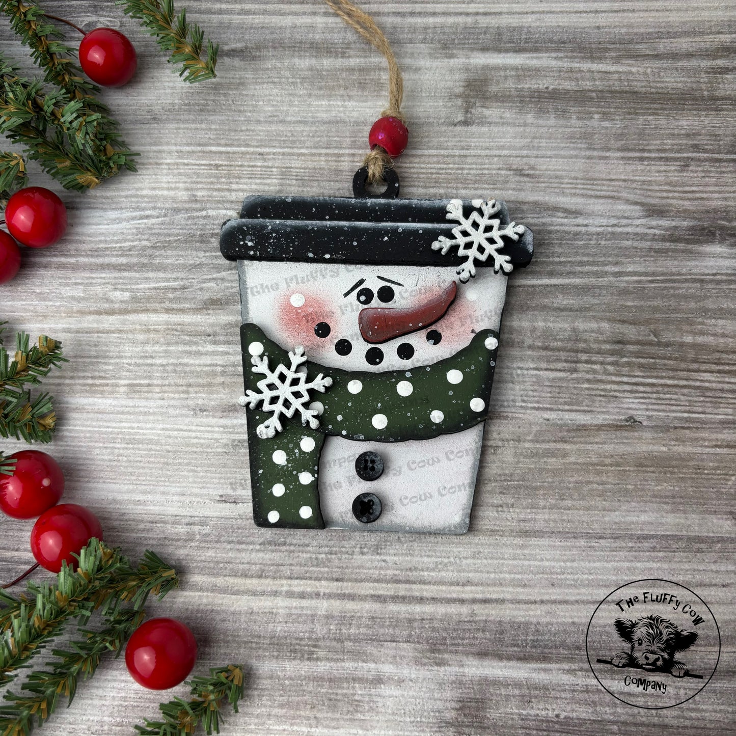 Snowman Coffee Cup Christmas Tree Ornament
