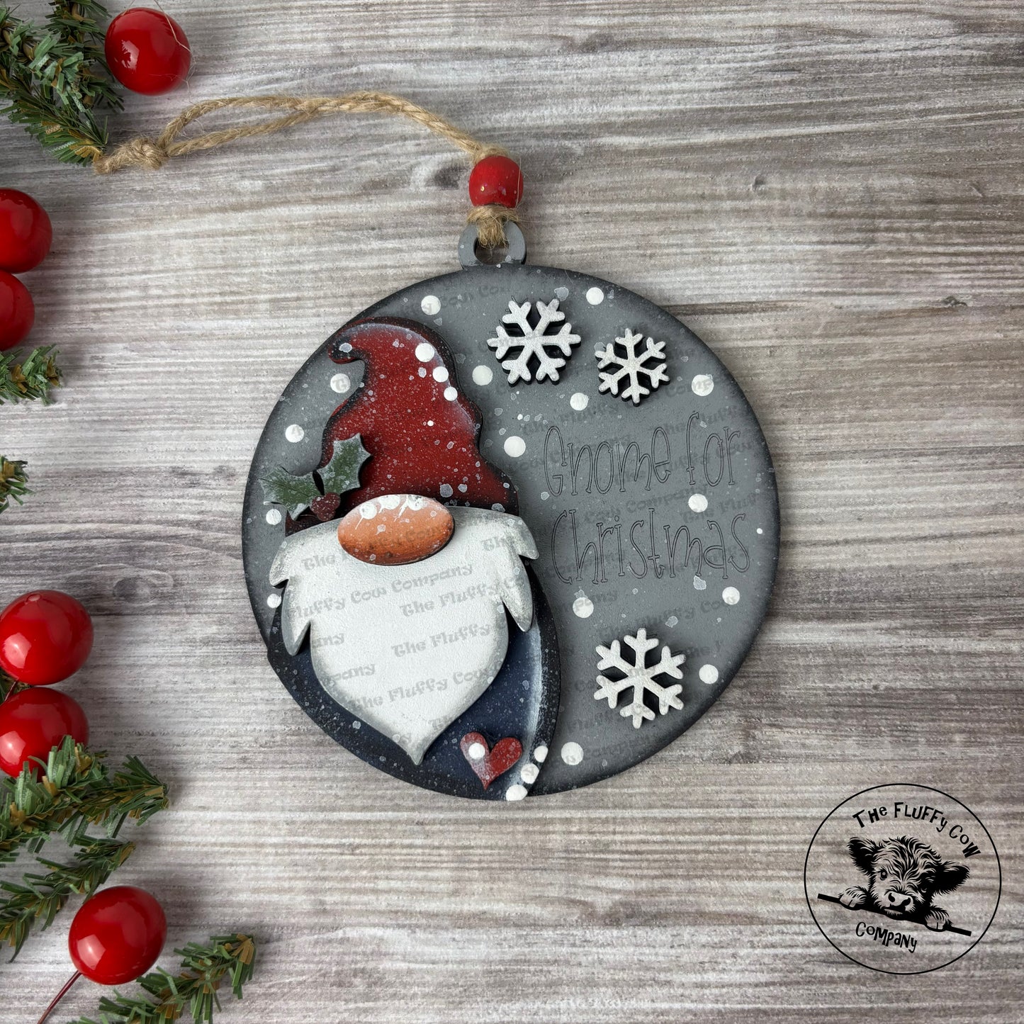 Gnome For Christmas Hand Painted Laser Cut Christmas Ornament