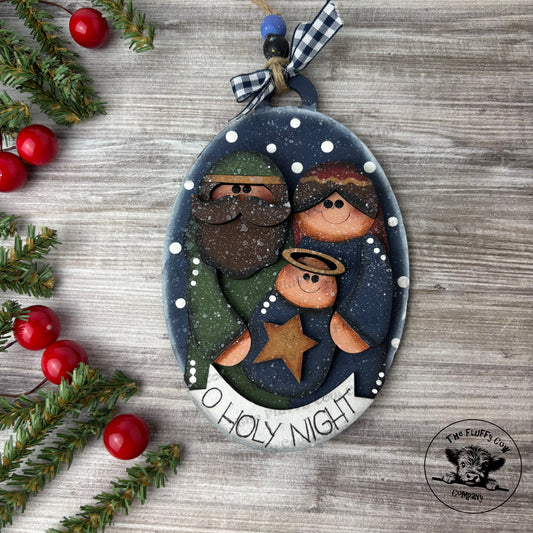 O Holy Night Mary Joseph & Baby Jesus Christmas Ornament Blue