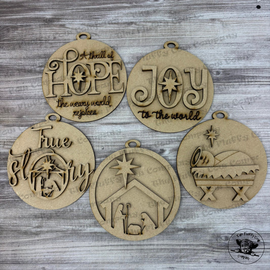 Religious Bundle 2 - Wood Blank Christmas Ornaments Set of 5 - Craft Project