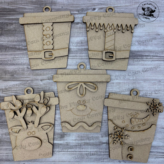 Coffee Cup - Wood Blank Christmas Ornaments Set of 5 - Craft Project