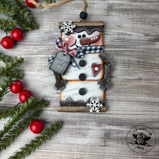Triple Stacked Marshmallow S’mores Snowman Christmas Tree Ornament