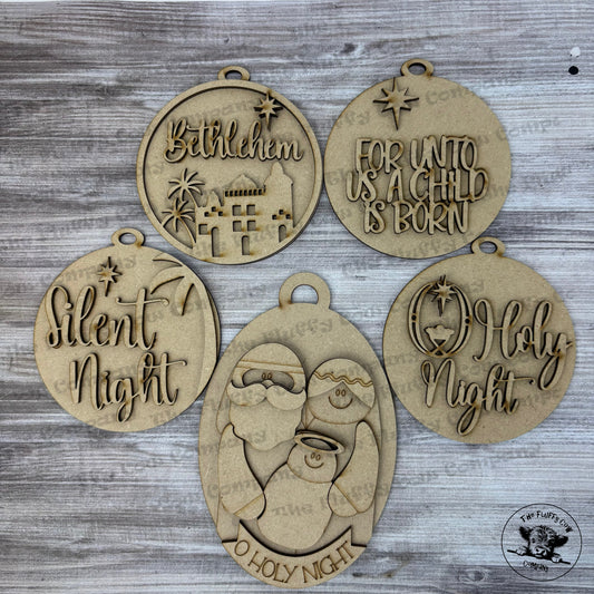 Religious Bundle 1 - Wood Blank Christmas Ornaments Set of 5 - Craft Project