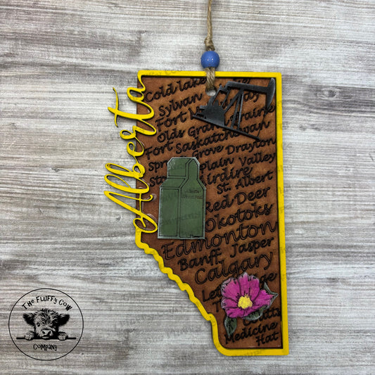 Canada Pride Alberta Province & Towns Car Charm Ornament - Rose, Grain Elevator, Pumpjack