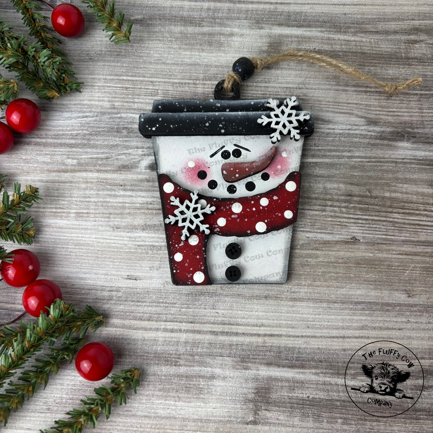 Snowman Coffee Cup Christmas Tree Ornament