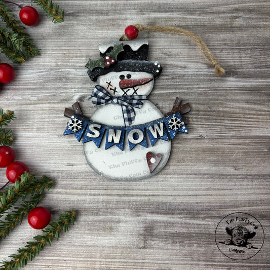 Snowman Holding Banner Snow Ornament