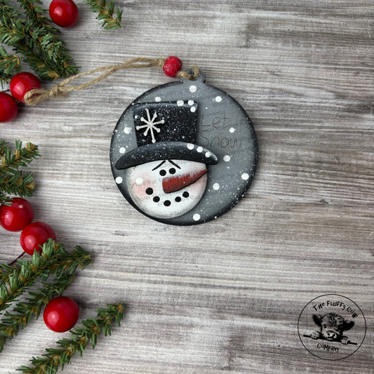 Let It Snow Disc Snowman Head Christmas Ornament