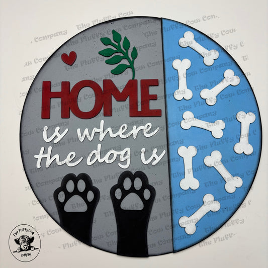 Home Is Where The Dog Is Paw and Dog Bone Round Wall Hanger