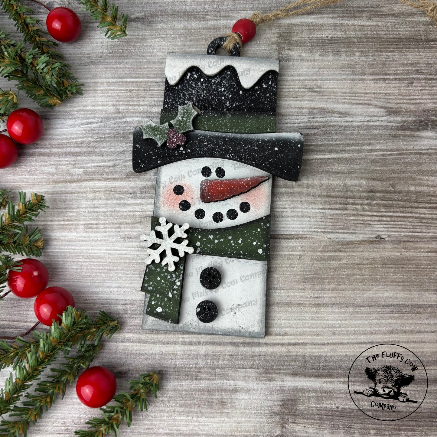 Snowman Christmas Tree Ornaments Holly & Snowflake