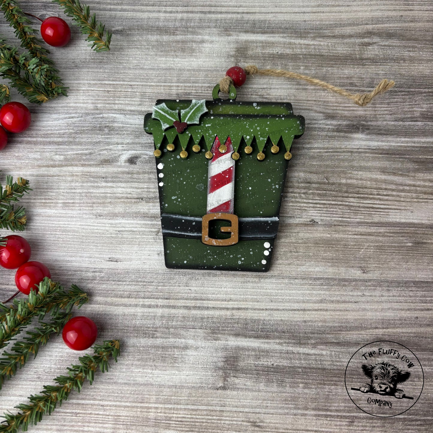 Elf Coffee Cup Christmas Tree Ornament