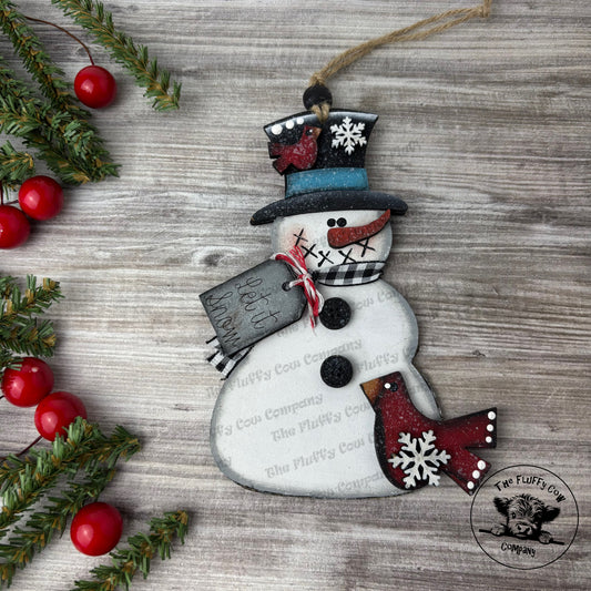 Let it Snow Snowman and Bird Christmas Tree Ornament