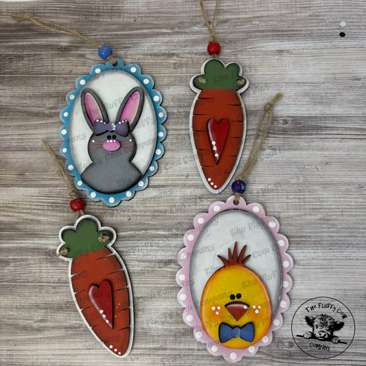 Easter Themed Ornaments Bunny, Chick and Carrots