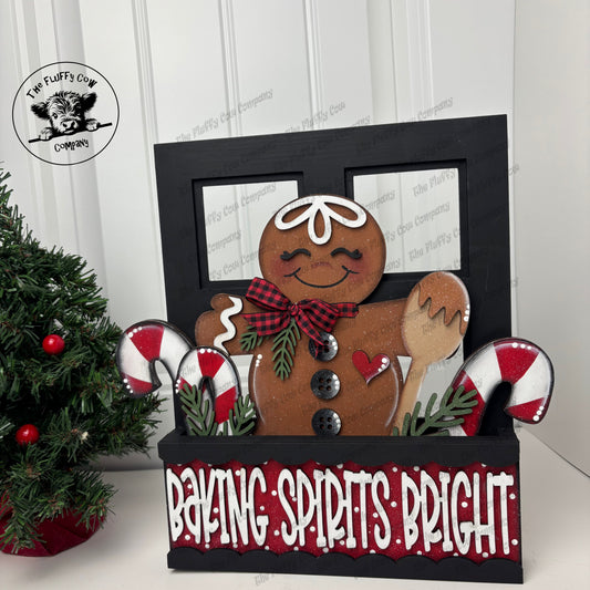Baking Spirits Bright Gingerbread Window Box Shelf Sitter With Picture Frame