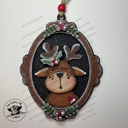 Reindeer in Frame Christmas Ornament