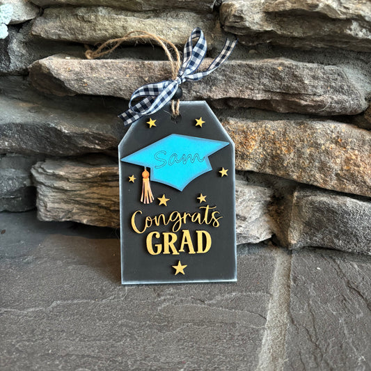 Personalize Congrats Grad Gift Card Holder Grad Hat & Stars