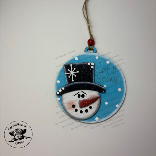 Let It Snow Disc Snowman Head Christmas Ornament